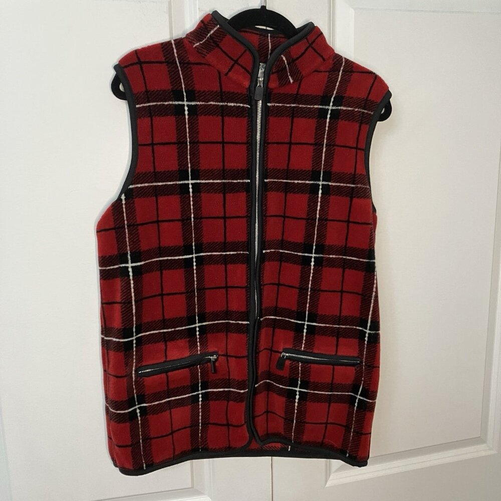 Vintage Robert Kitchen Plaid Fleece‎ Vest Womens Full Zip Made in Canada